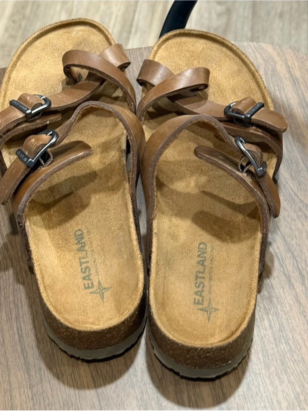 Eastland Womens 9M Leather Sandals Tiogo Brown Strap Cork Boho Festival Worn 1x